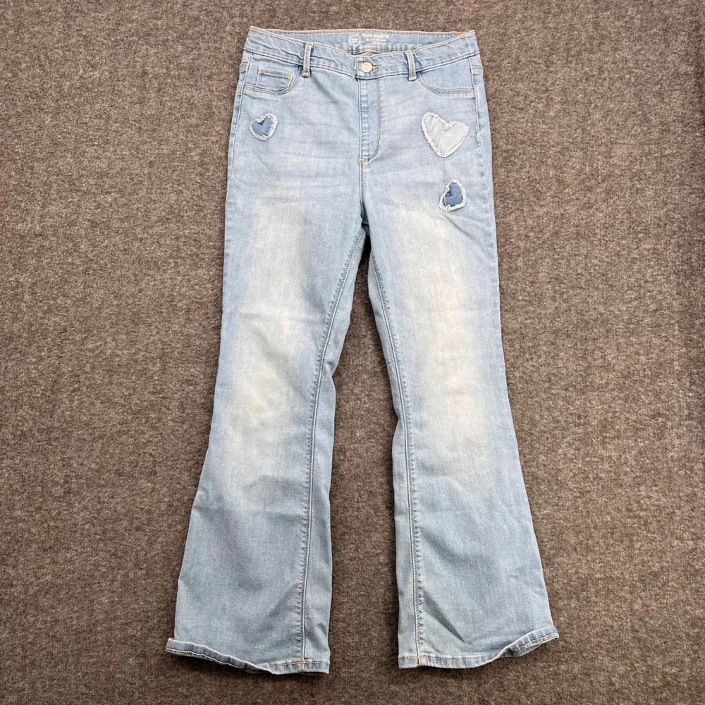 Wonder Nation Girls Flare Jegging Light Wash Heart Patch Jeans XL 14-16 Plus